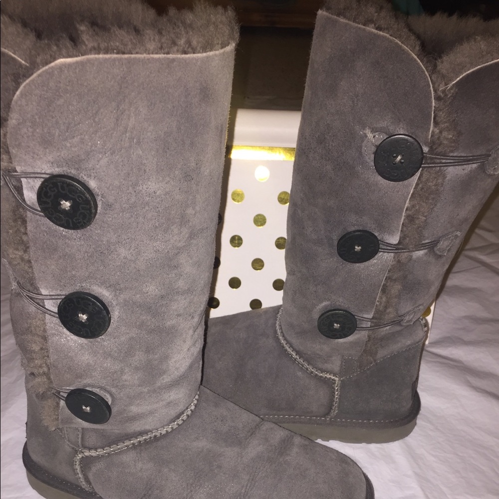 Tall Grey Ugg Boots with Buttons